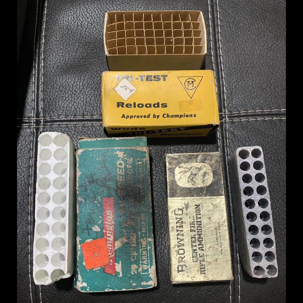3 Vintage Lot Tri Test, Browning And Remington EMPTY Ammo Boxes. Lots Of Wear.